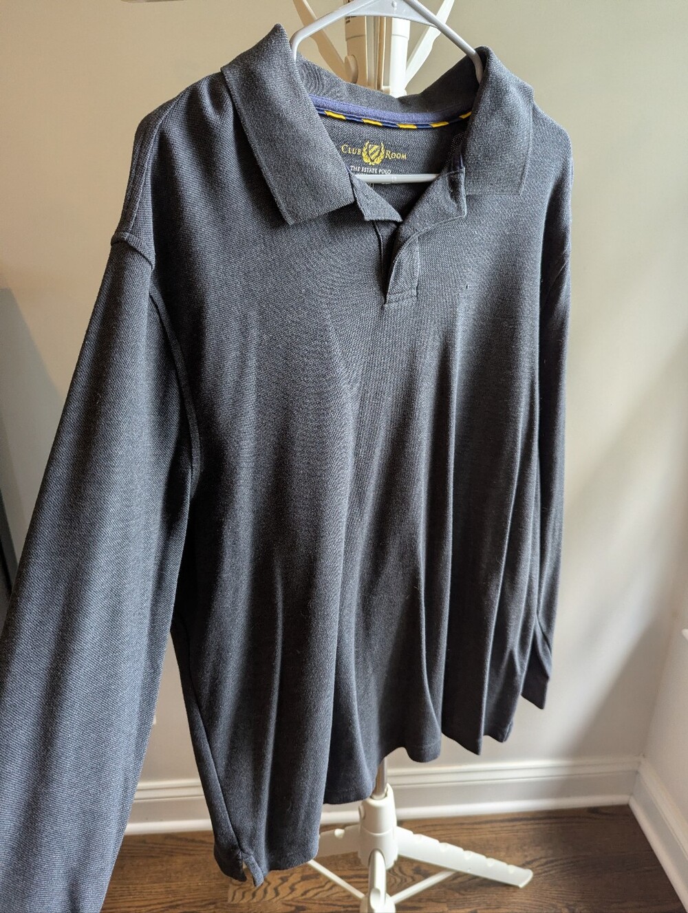 Club Room Mens XL Dark Charcoal Gray Long Sleeve Estate Polo Shirt Cotton Pique